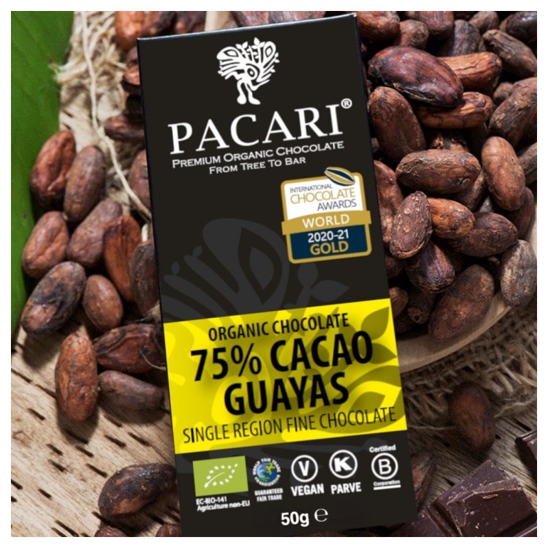PACARI Chocolate Negro Orgánico Provincia Guayas  75% - Barra 50gr